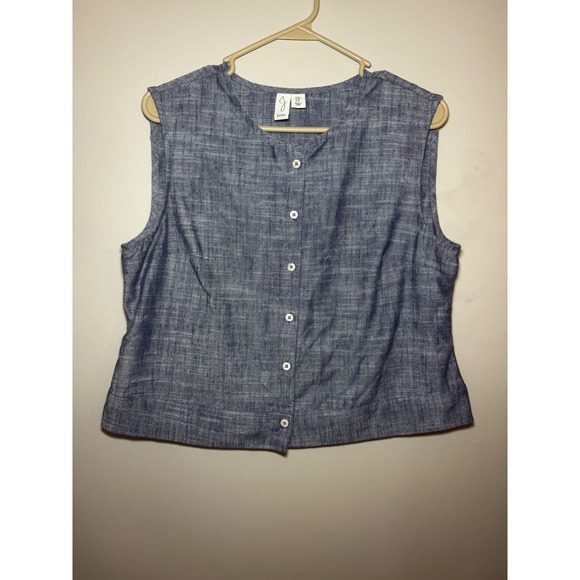 Joie Tops - Joie Womens Blue Chambray Sleeveless Button Down Linen Blend Top Size M